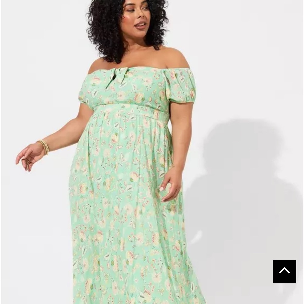 Torrid Green Ruffled Off-Shoulder Maxi Dress